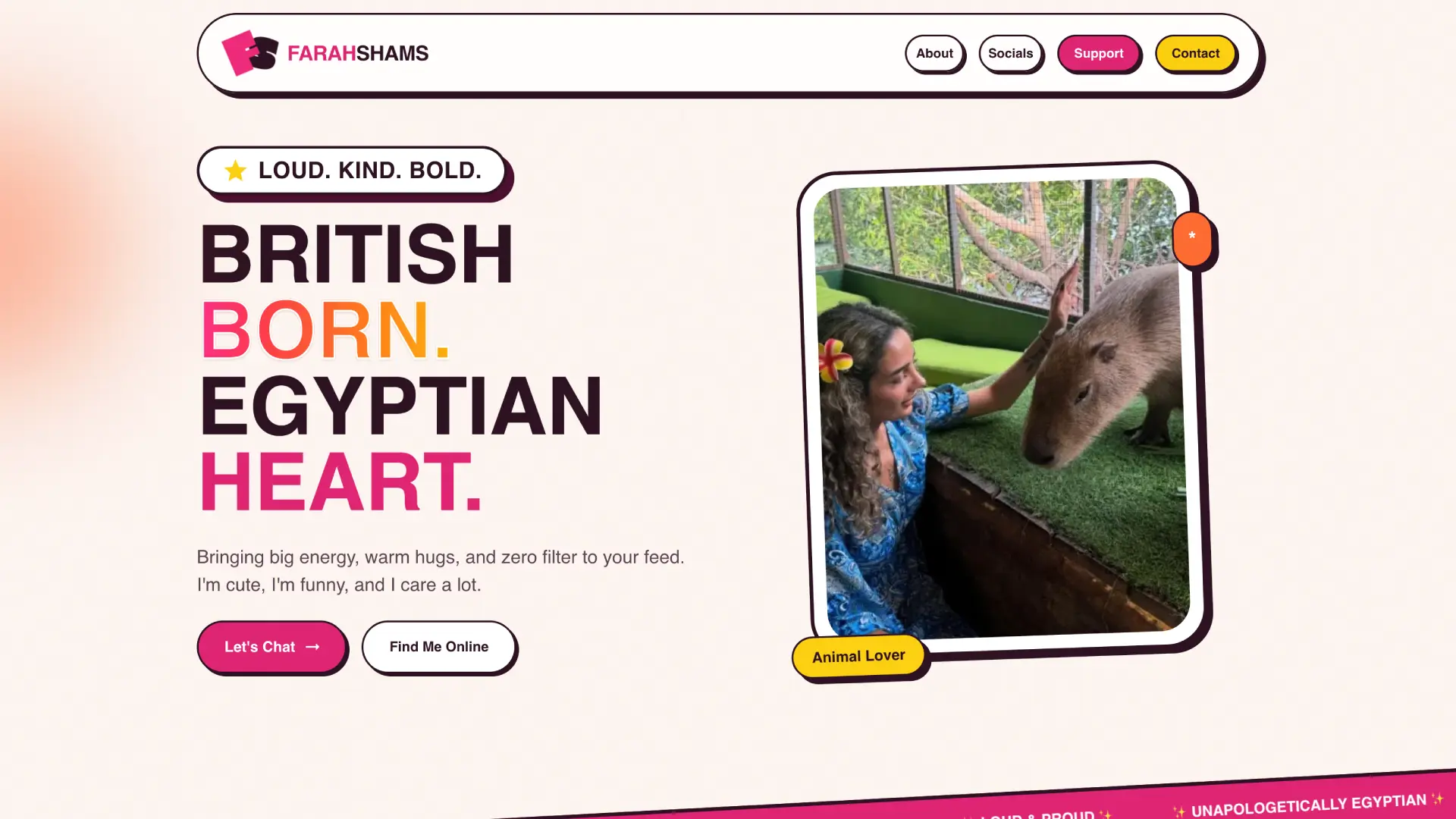 Farah Shams personal brand site landing page